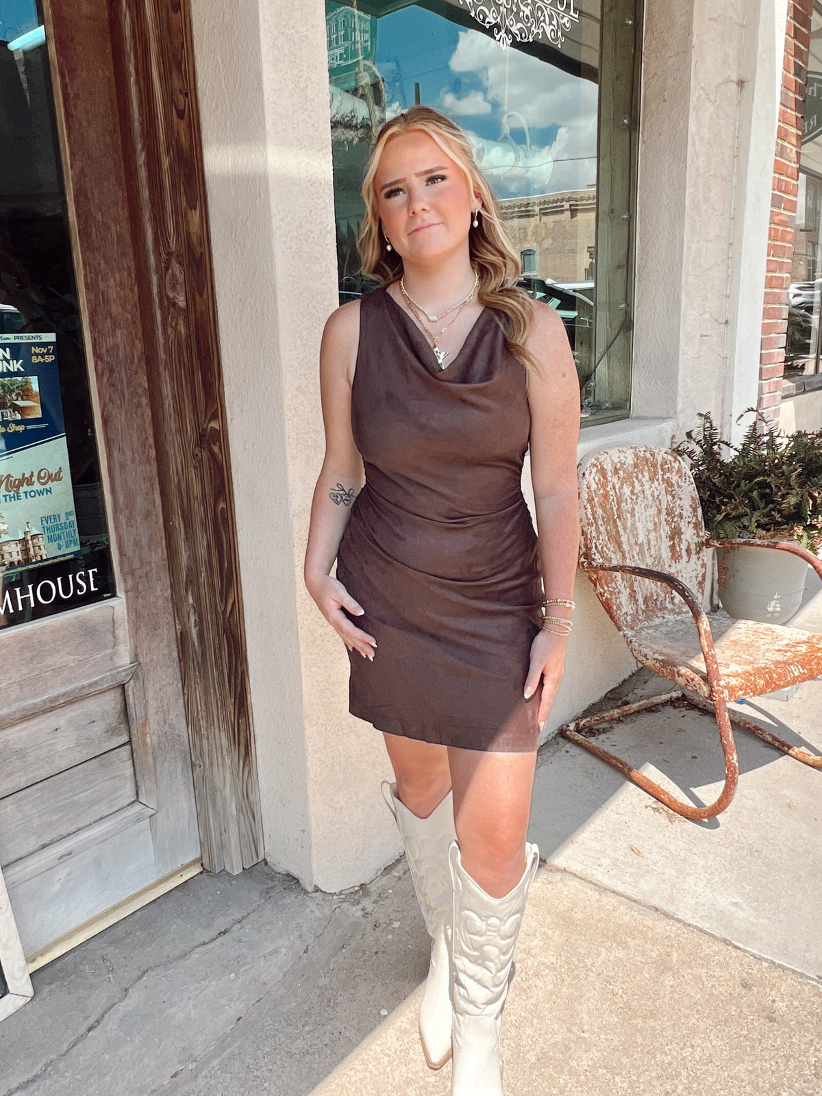 Drape Suede Mini Dress