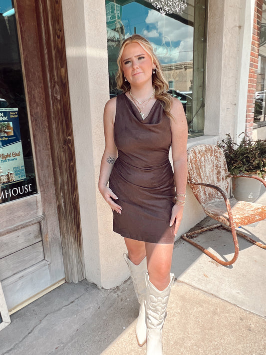 Drape Suede Mini Dress