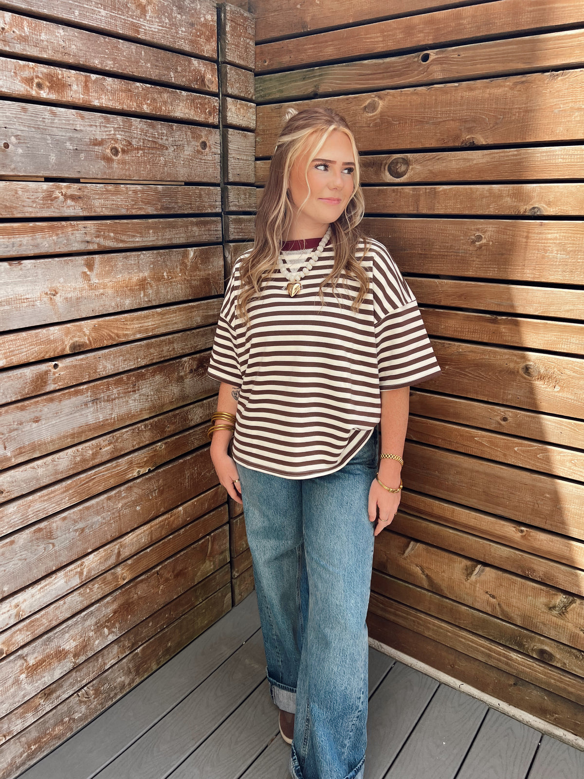 Show Your Stripes Top Brown