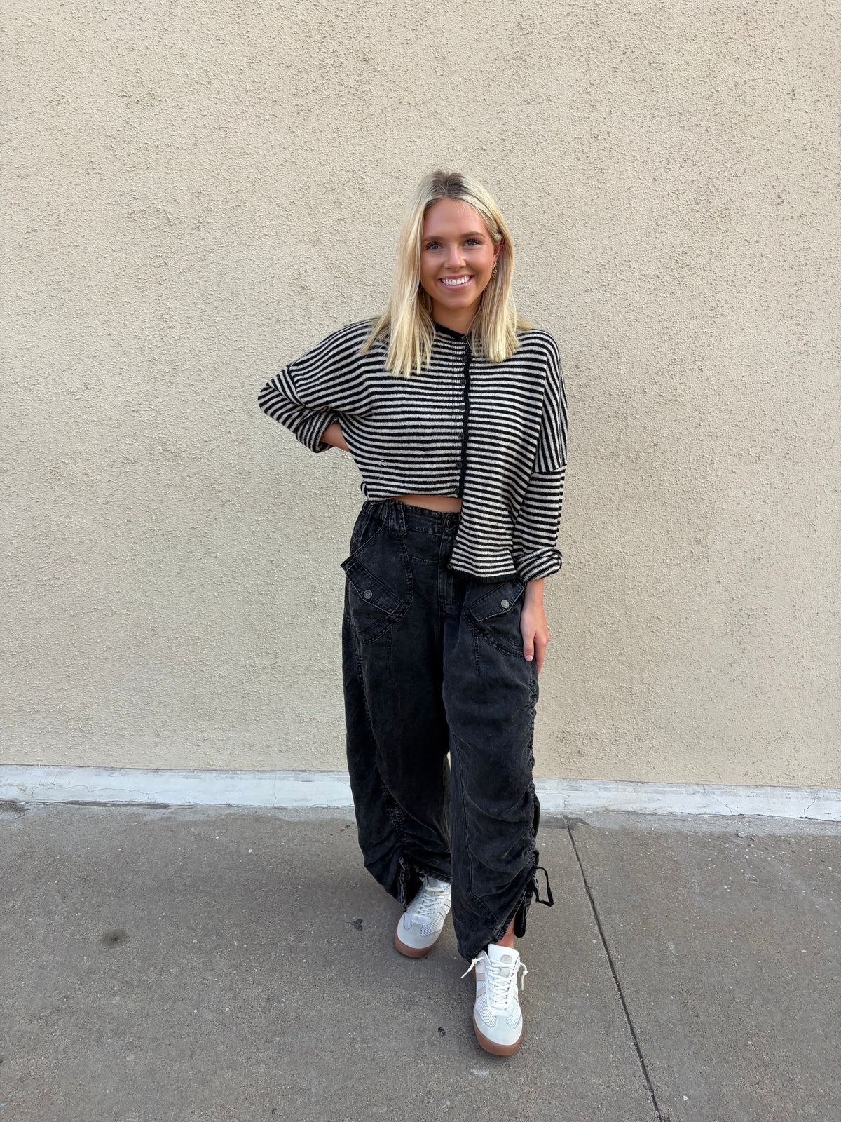 Jess Striped Cardigan Black