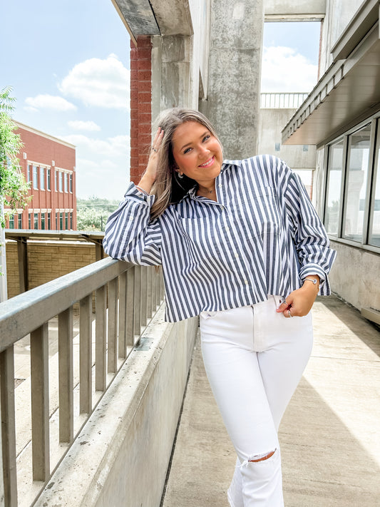 Oxford Gray Stripe Top