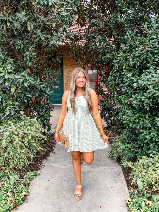 Matcha Gingam Mini Dress