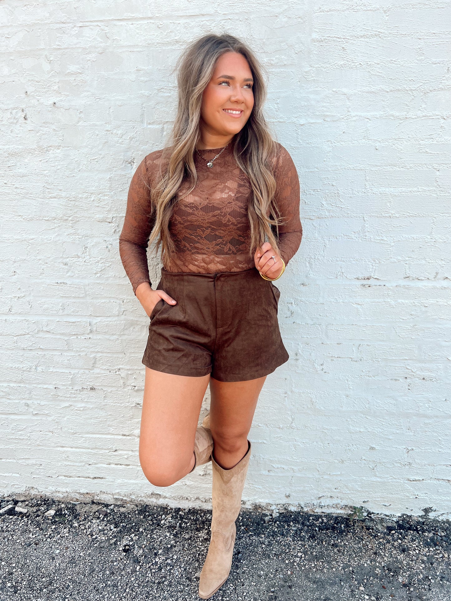 Gather In Lace Brown Top