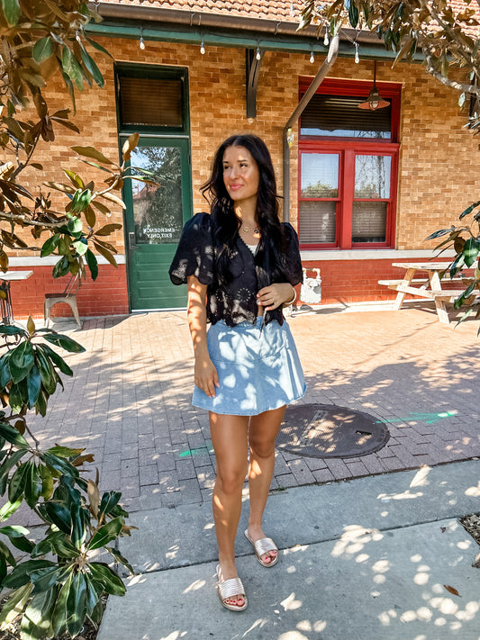 Eyelet Dream Top Black