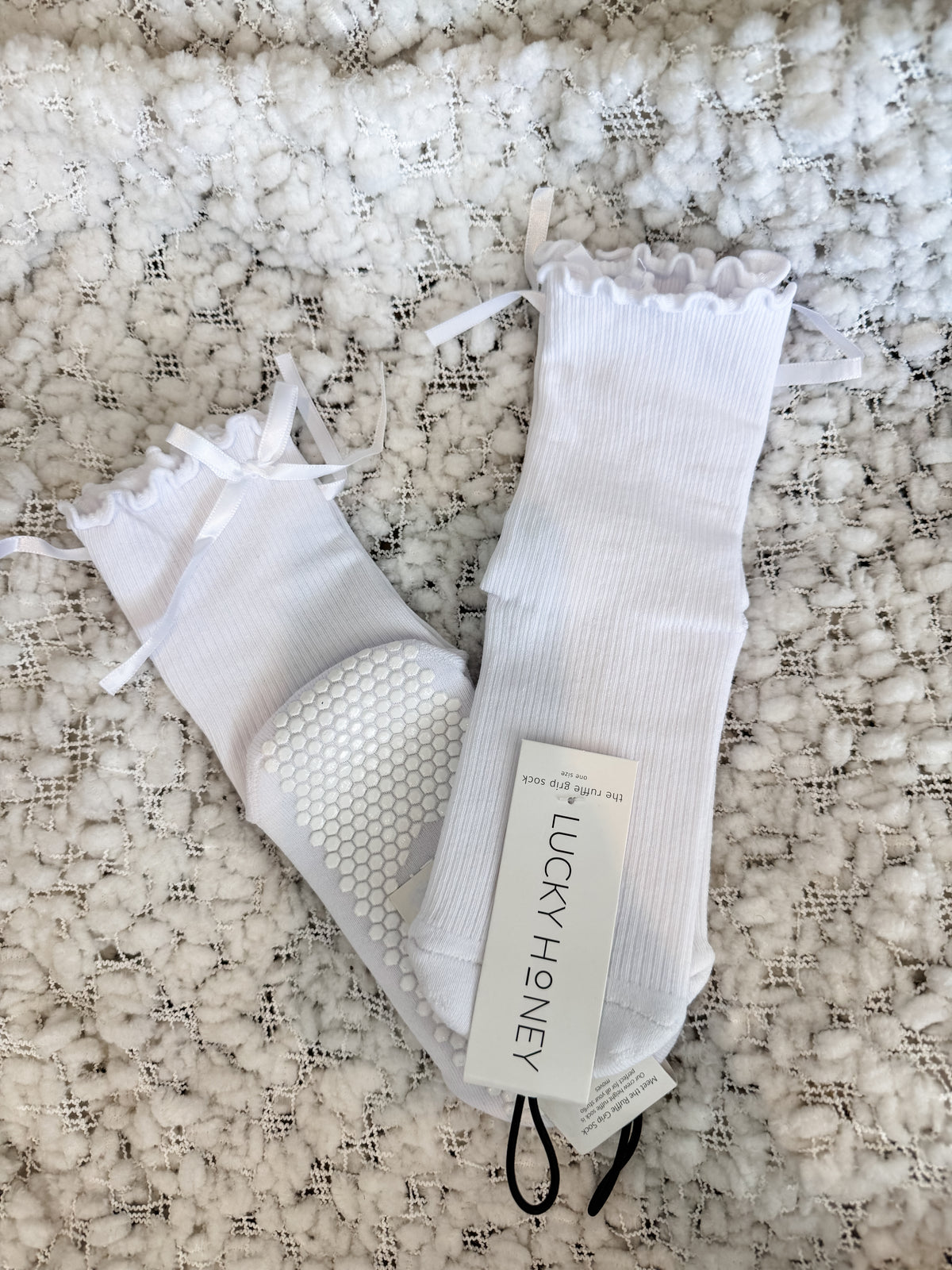 White Bow Grip Socks