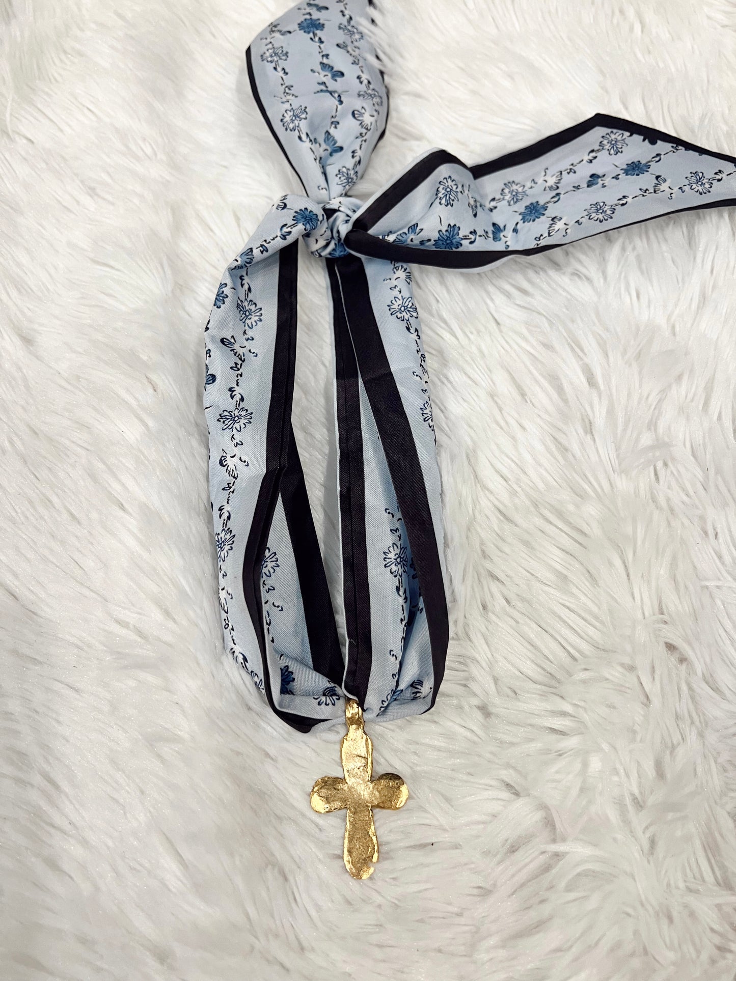 Denim Floral Scarf - Cross