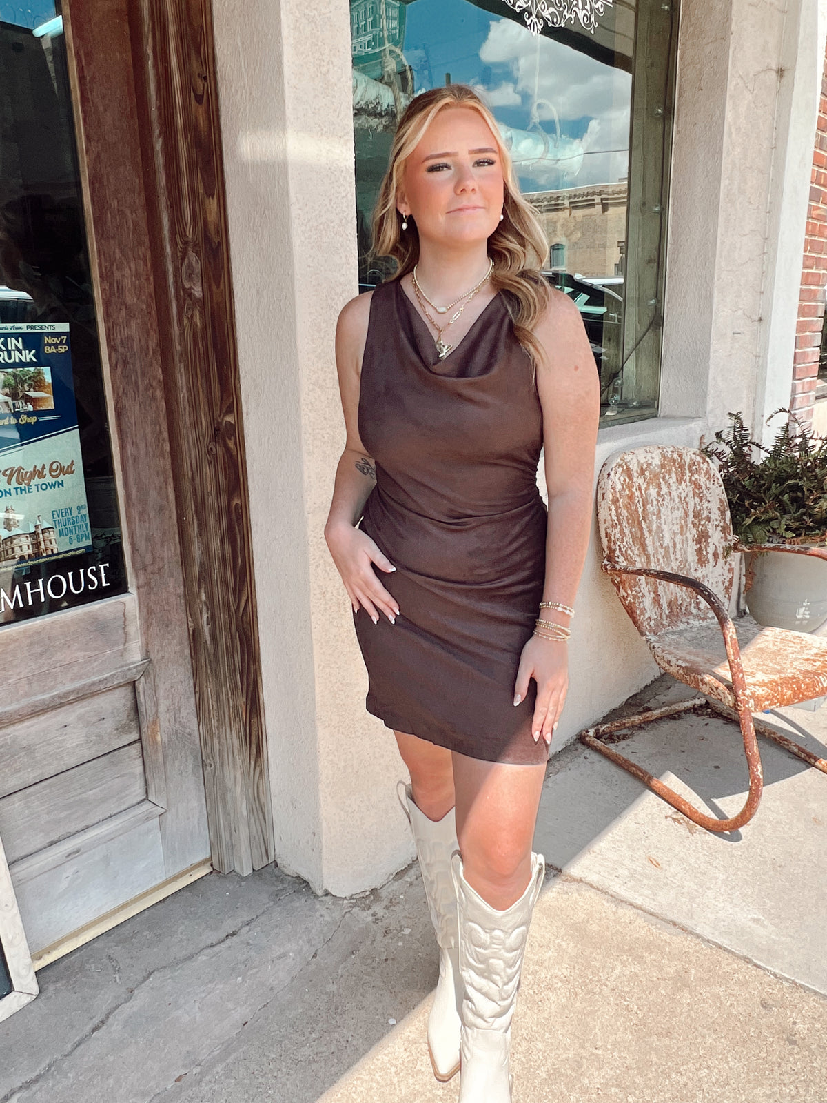 Drape Suede Mini Dress