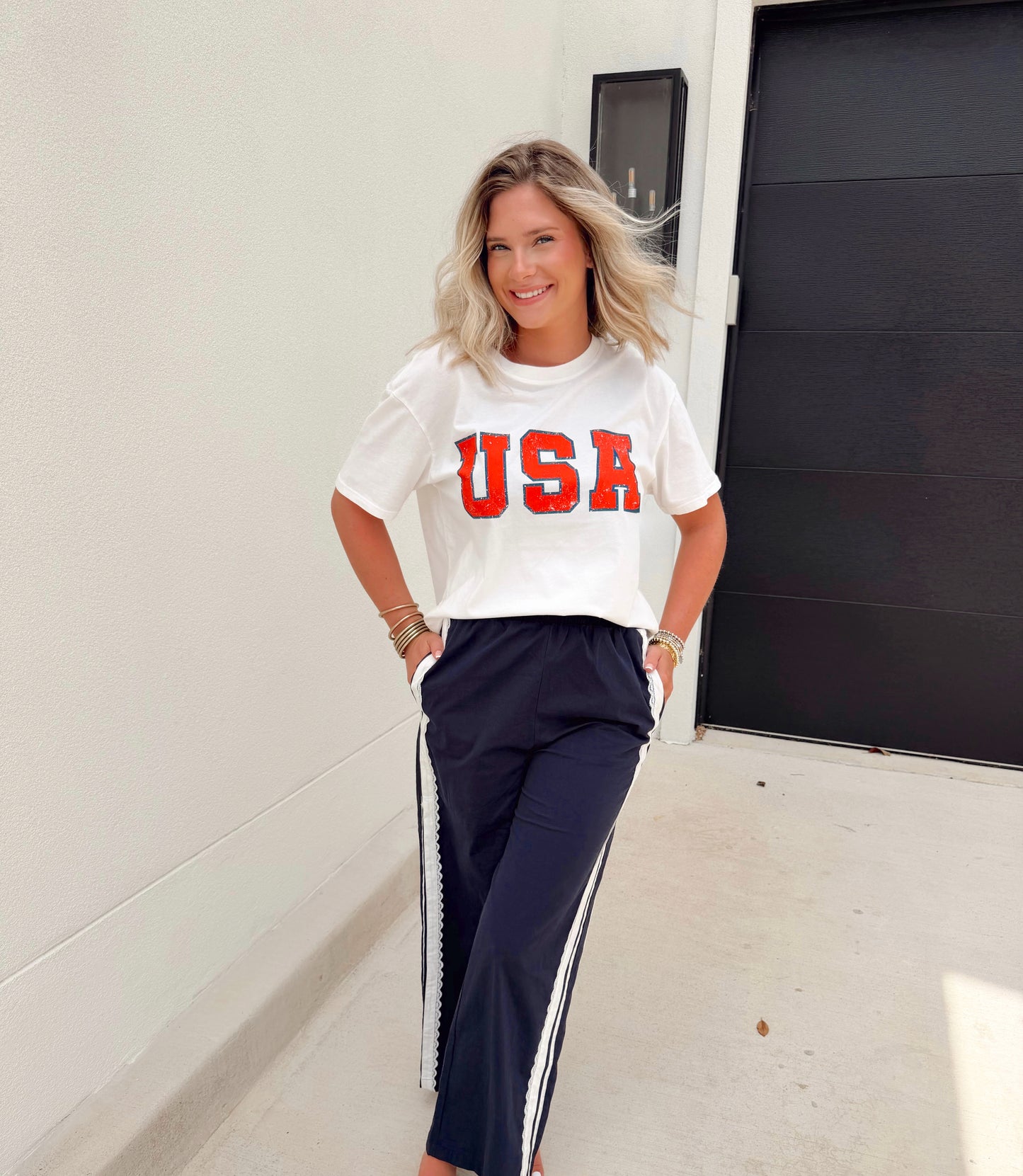 Side Lace Navy Pants