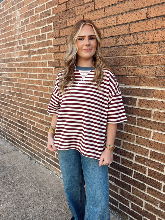 Show Your Stripes Top Maroon