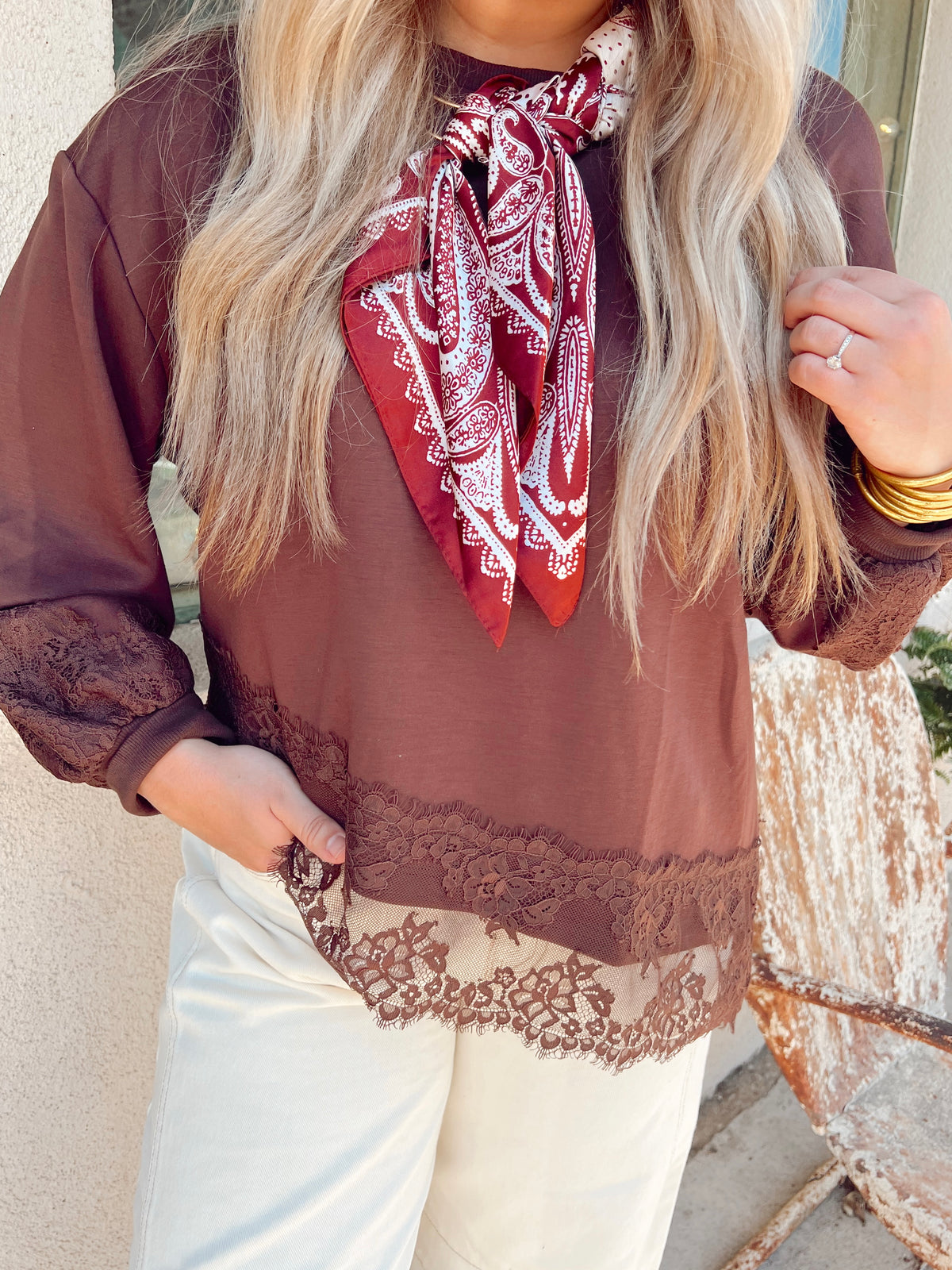 Love Letters Lace Sweatshirt Brown