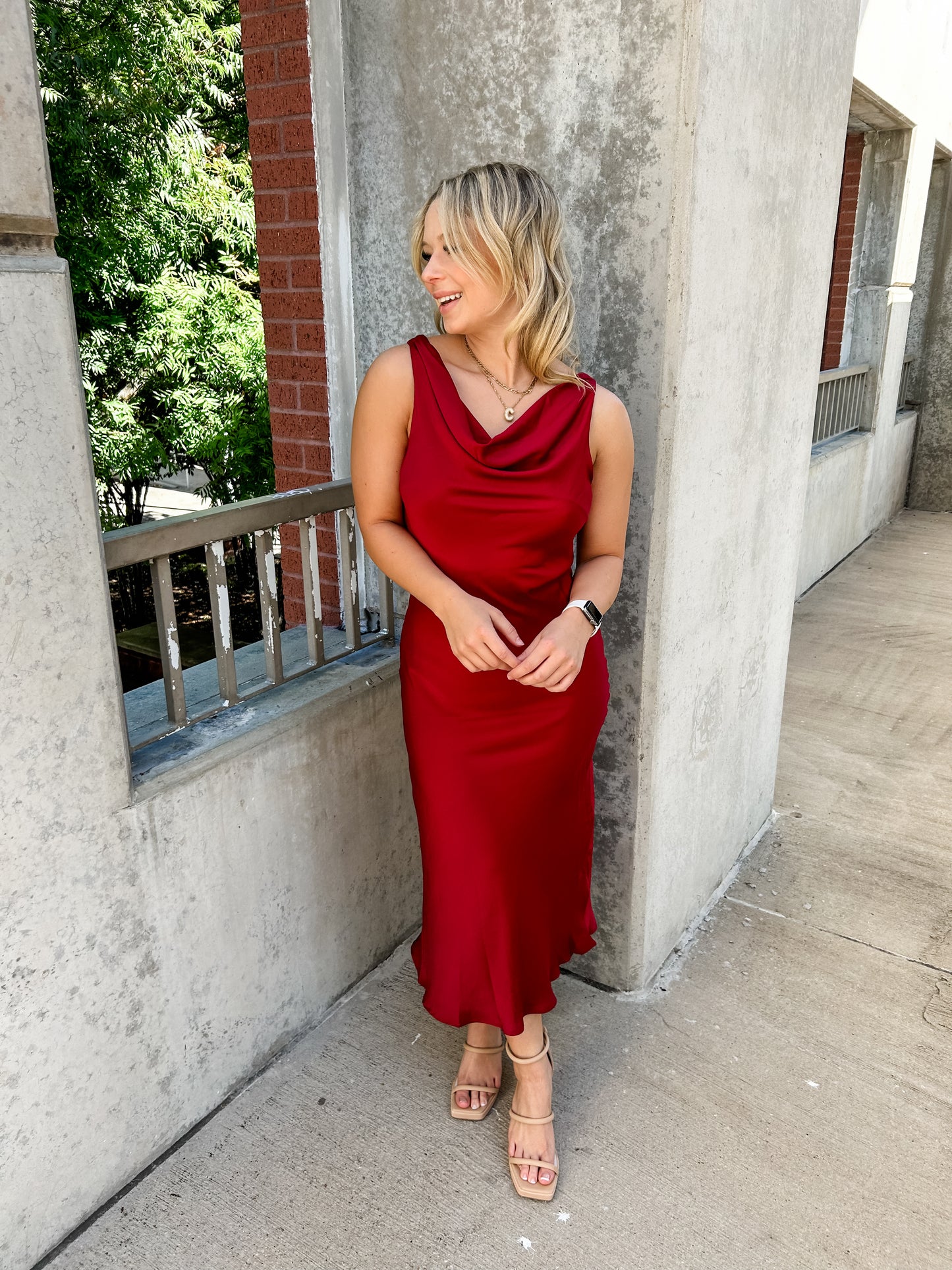 Sweet Scarlet Satin Midi Dress