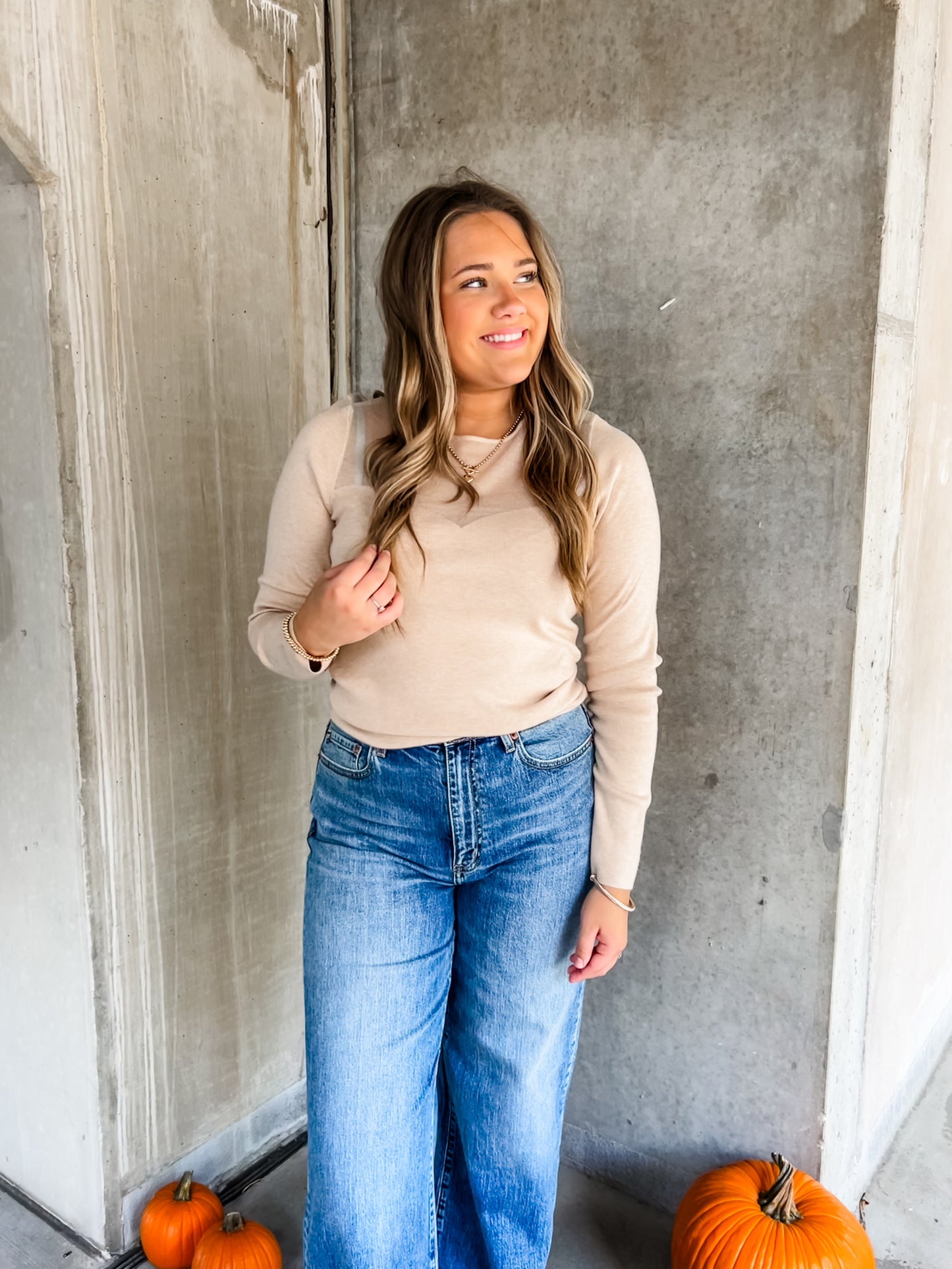 Semi Sheer Sweetheart Top Taupe