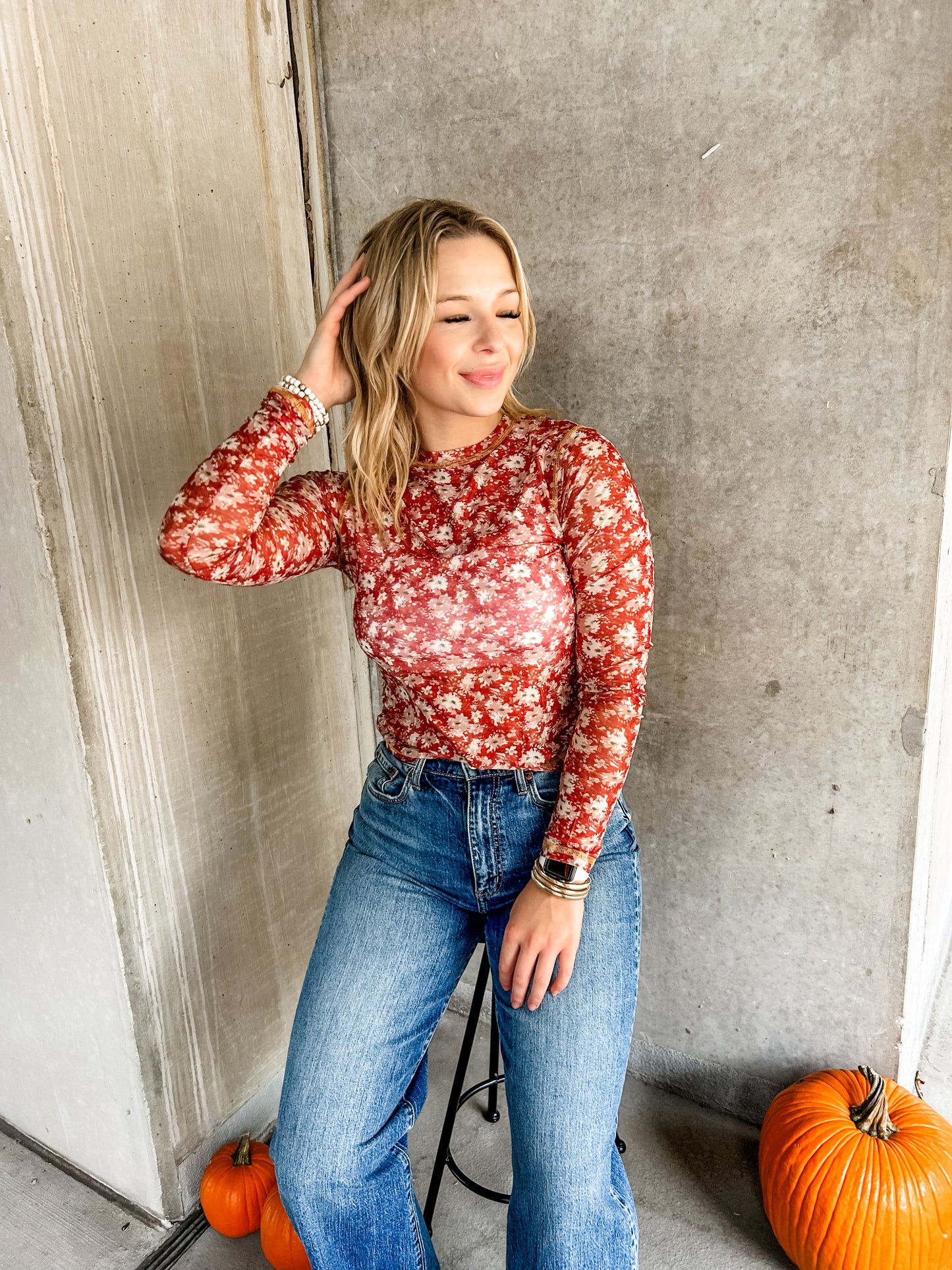 Wine and Flowers Mesh Top