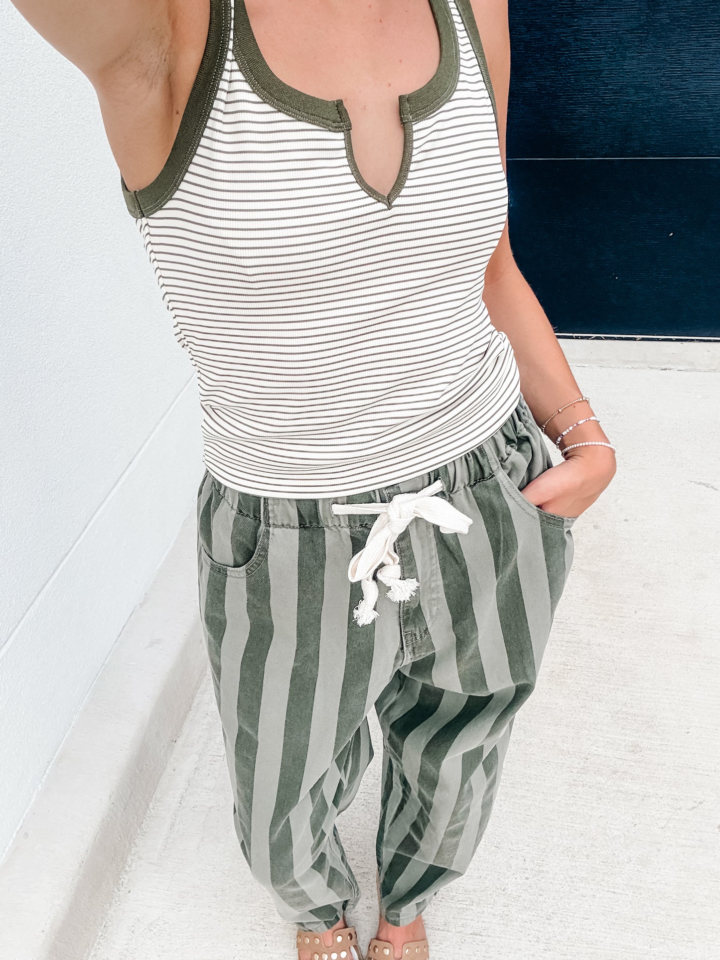 Deep Olive Stripe Pant