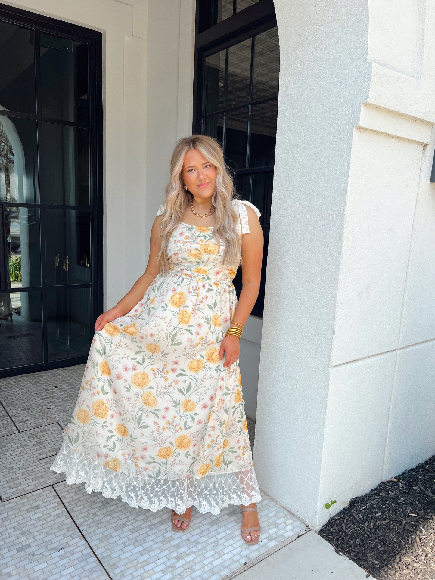 Daffodil Floral & Lace Dress