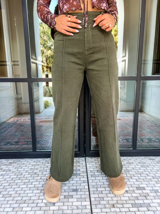 Olive Pleated Pant