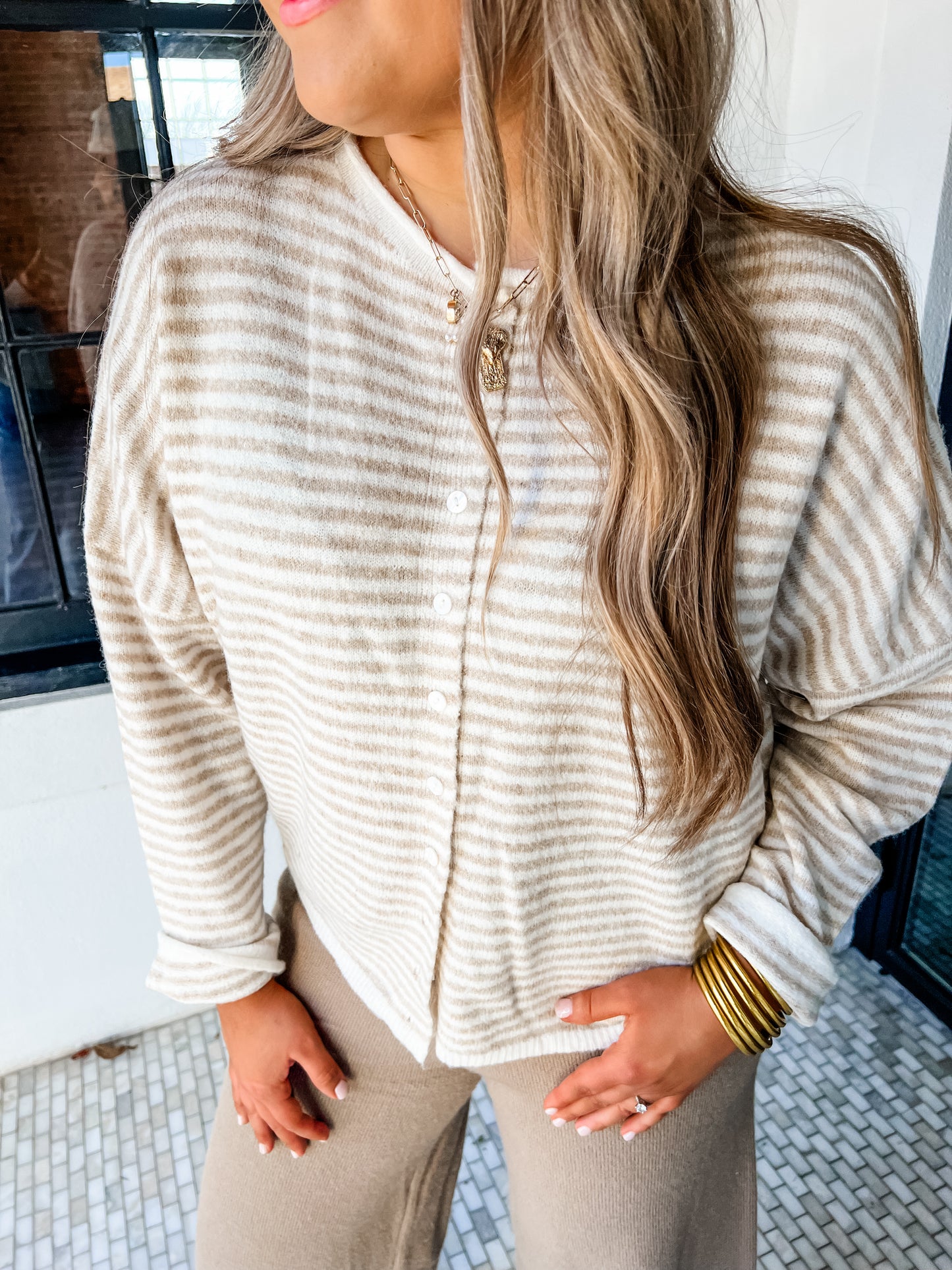 Kelsey Khaki Stripe Cardi