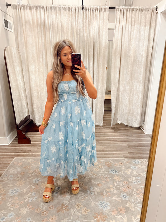 Icy Blue Embroidered Dress
