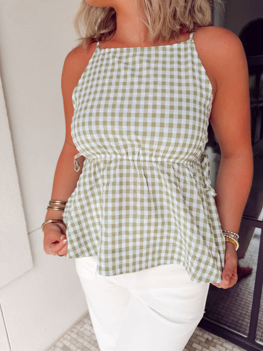 Green Gingham Crush Top