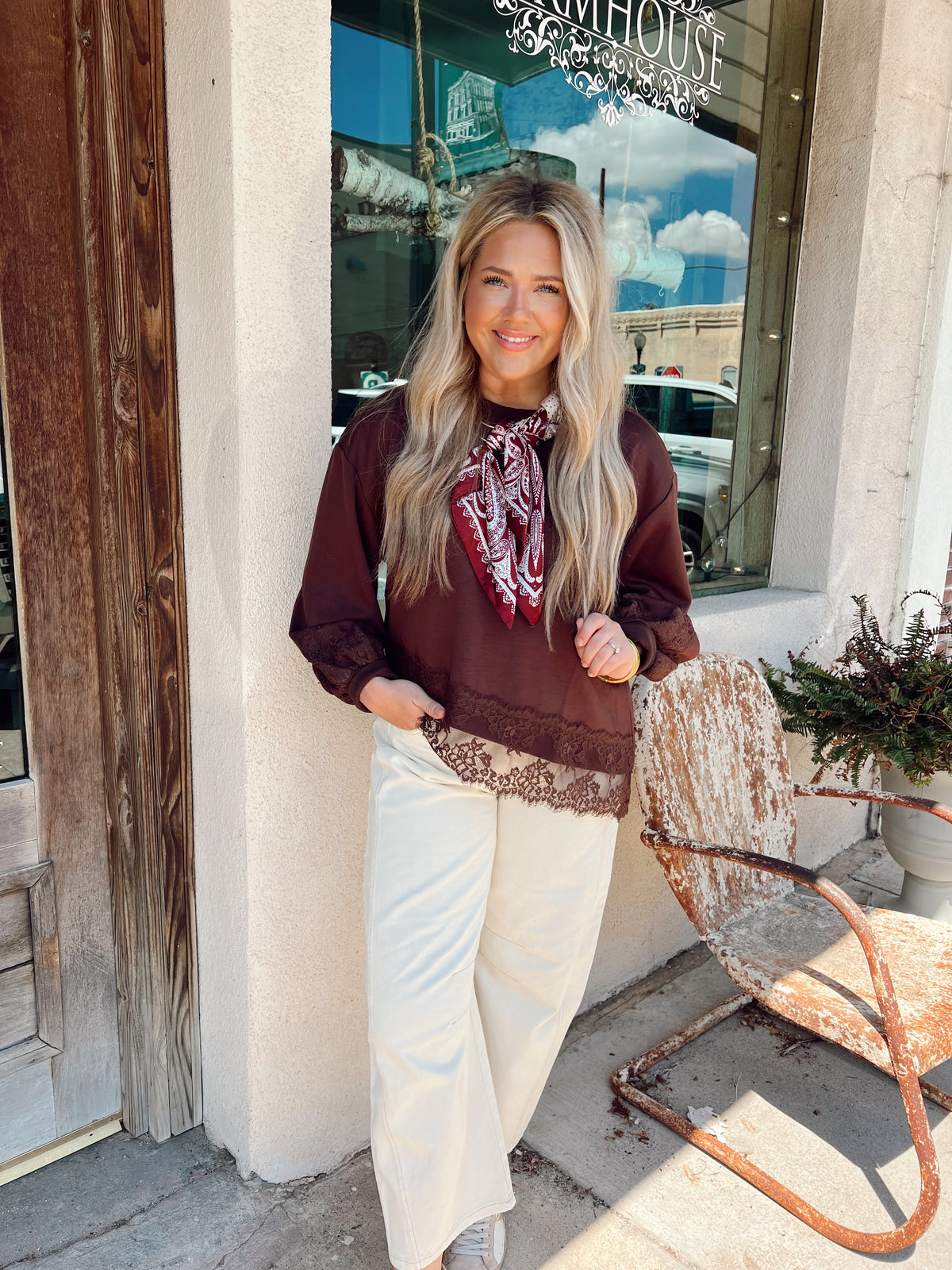 Love Letters Lace Sweatshirt Brown