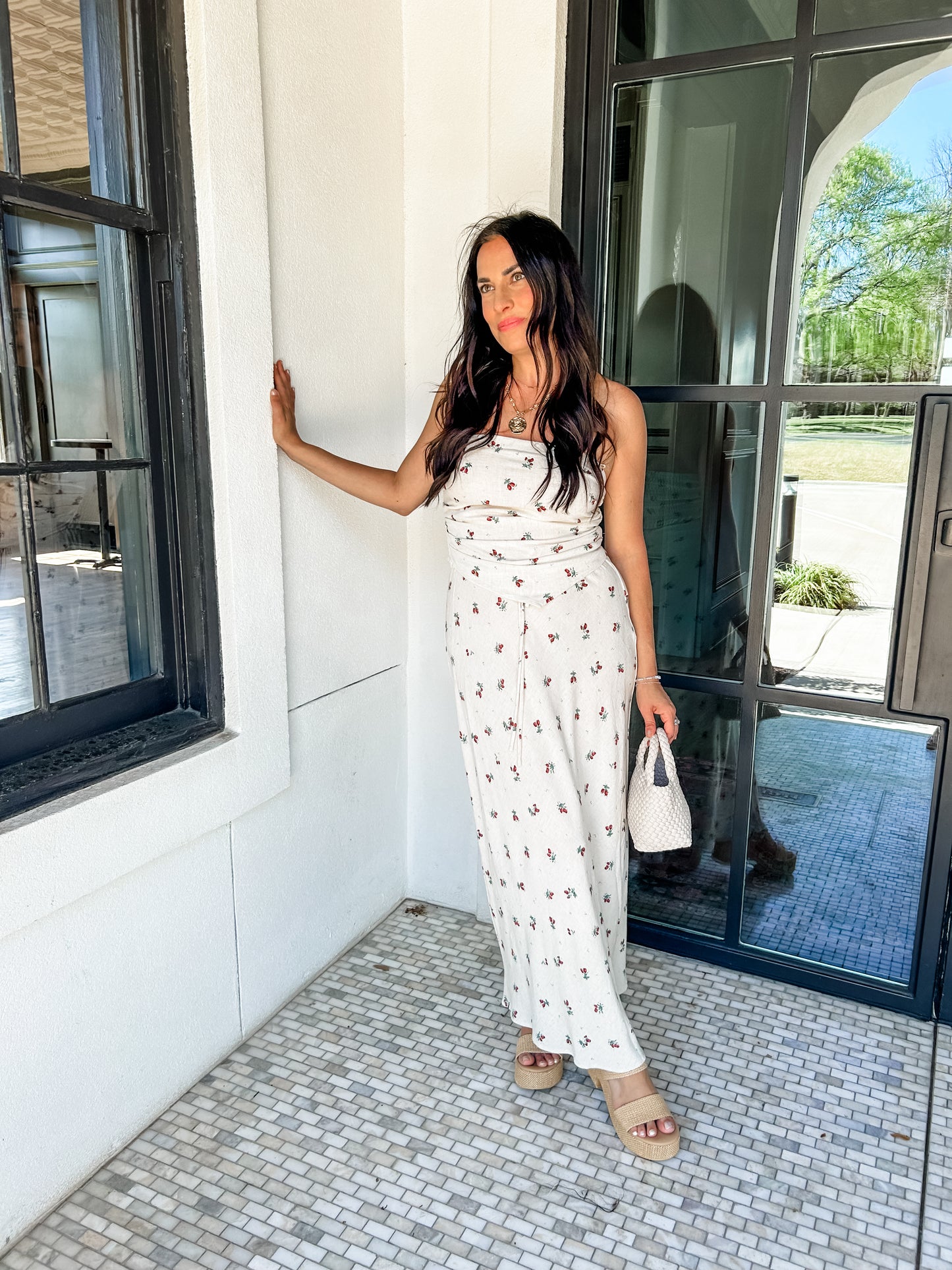 Berry Print Linen Skirt Set