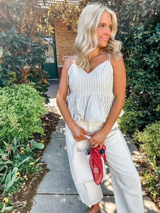 Coastline Pinstripe Top Straw