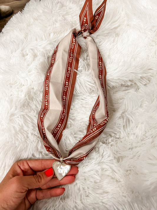 Opal Heart Charm Scarf Necklace