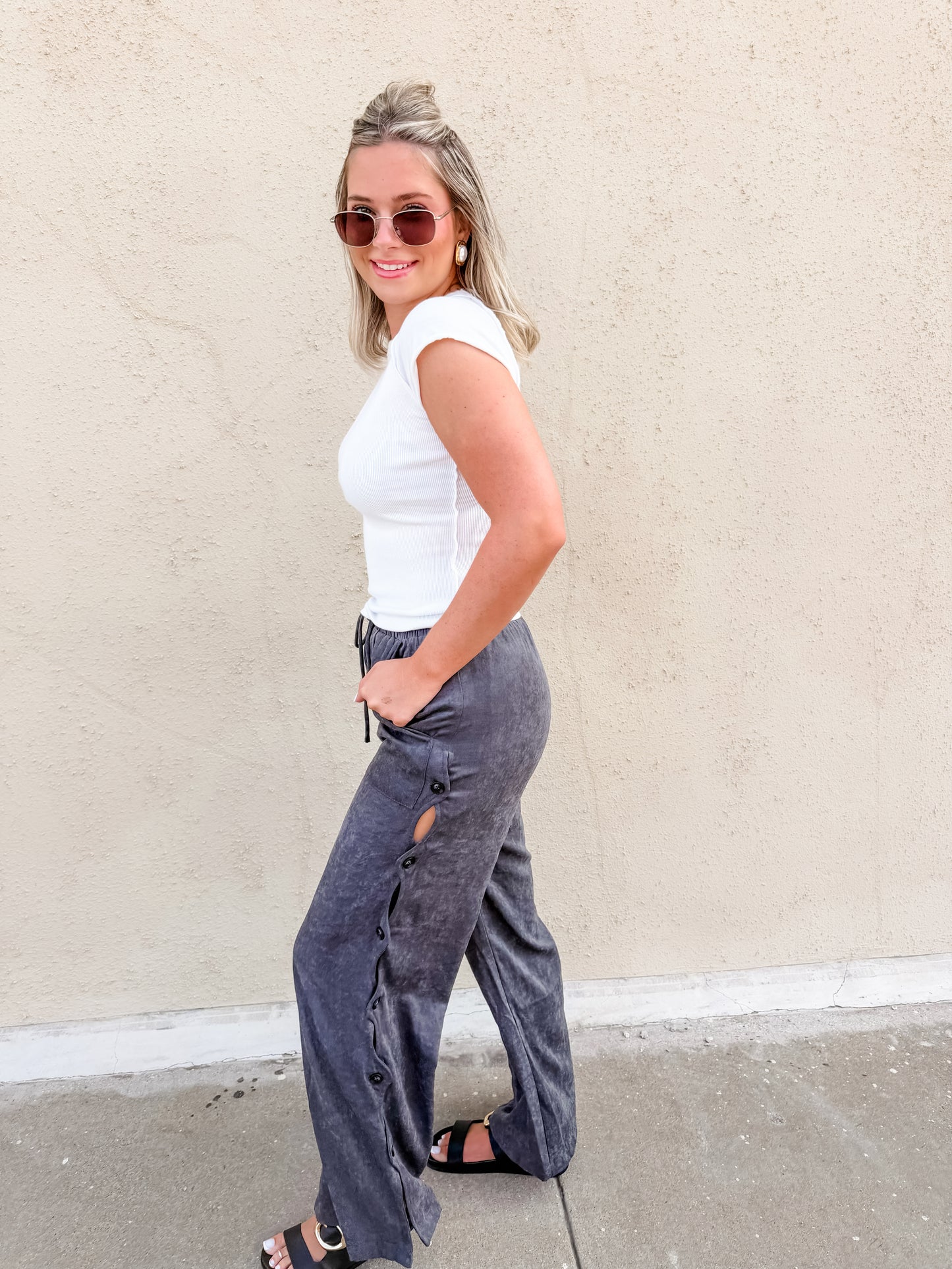 Stone Grey Cut Out Pants