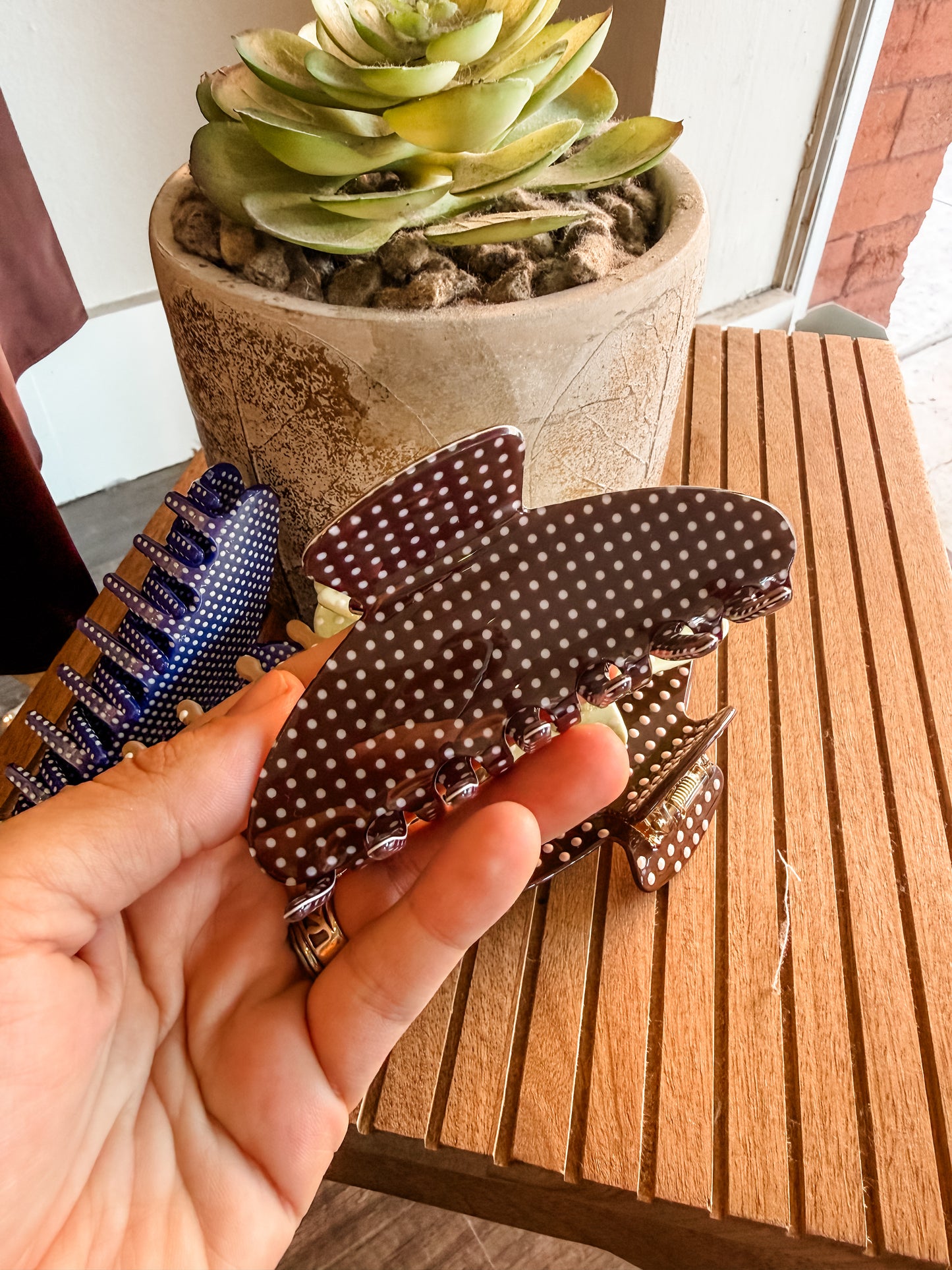 Cocoa. Brown Polka Dot Clip