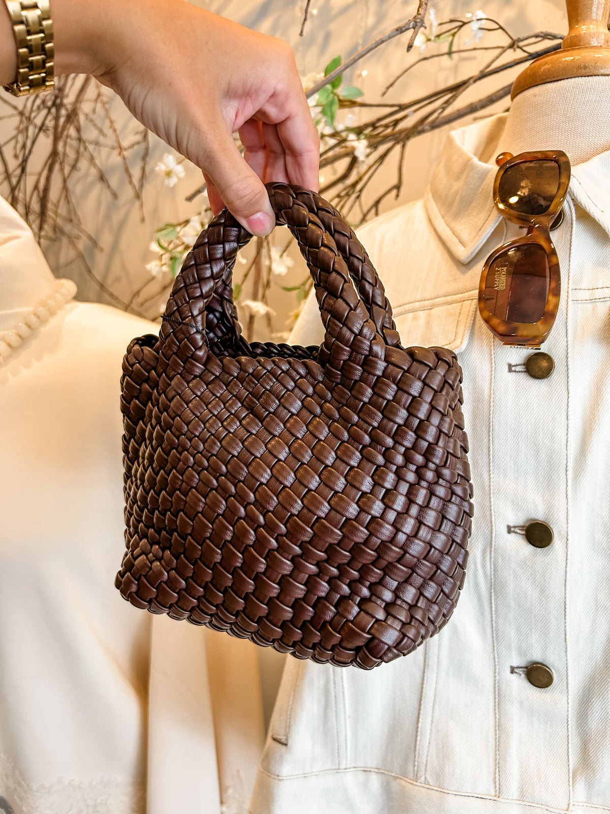 Bria Braided Clutch Brown
