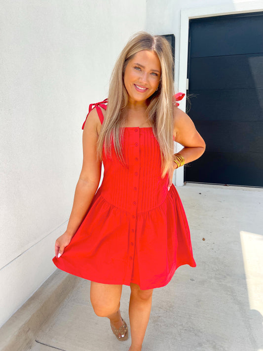 Canyon Pintuck Mini Dress Red