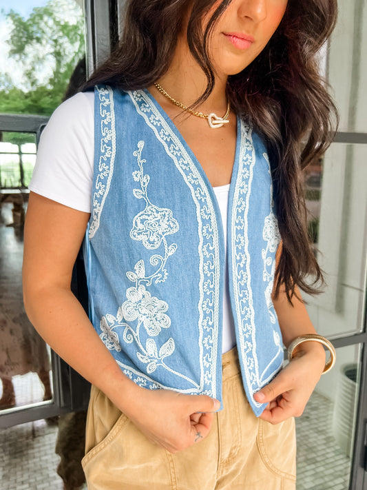 Blue Clouds Embroidered Top