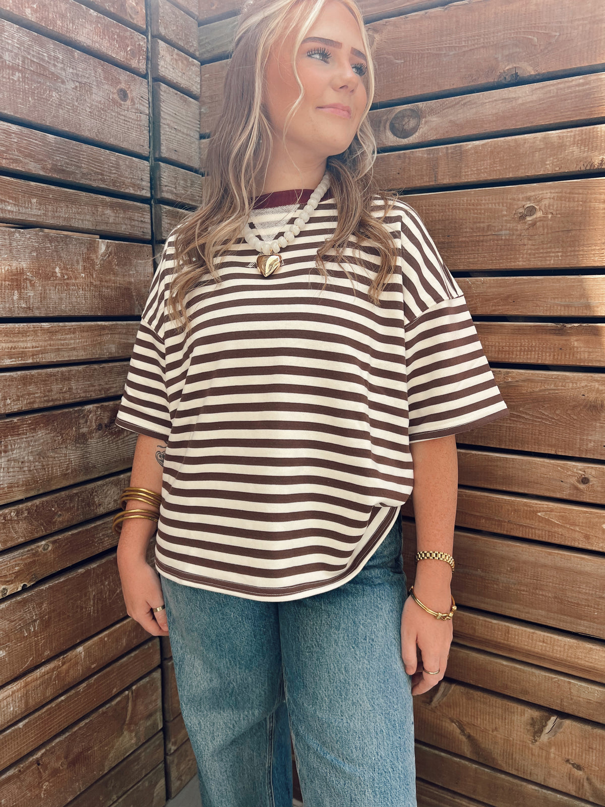 Show Your Stripes Top Brown