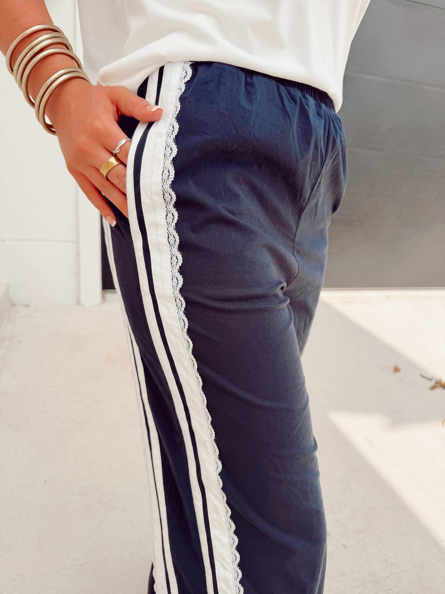 Side Lace Navy Pants