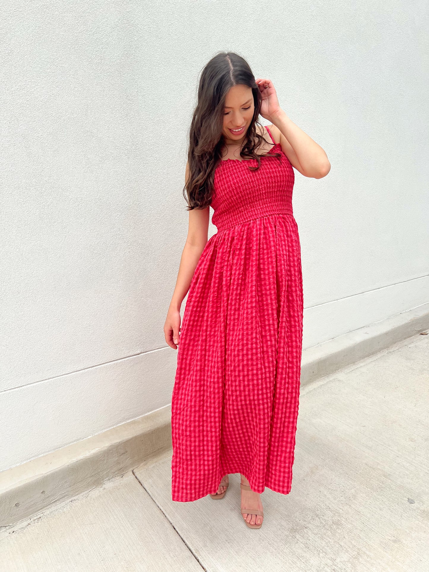 Cherry Gingham Maxi Dress