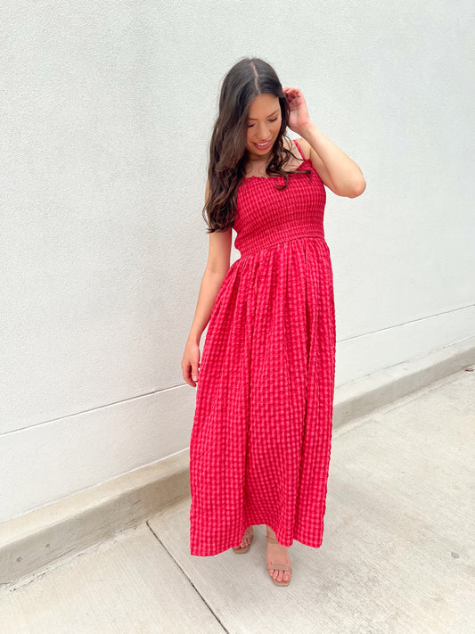 Cherry Gingham Maxi Dress