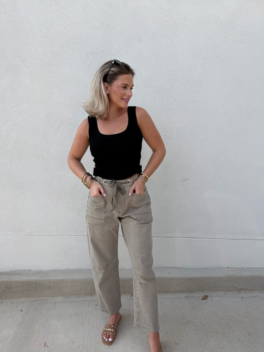 Libby Stripe Barrel Pant Olive
