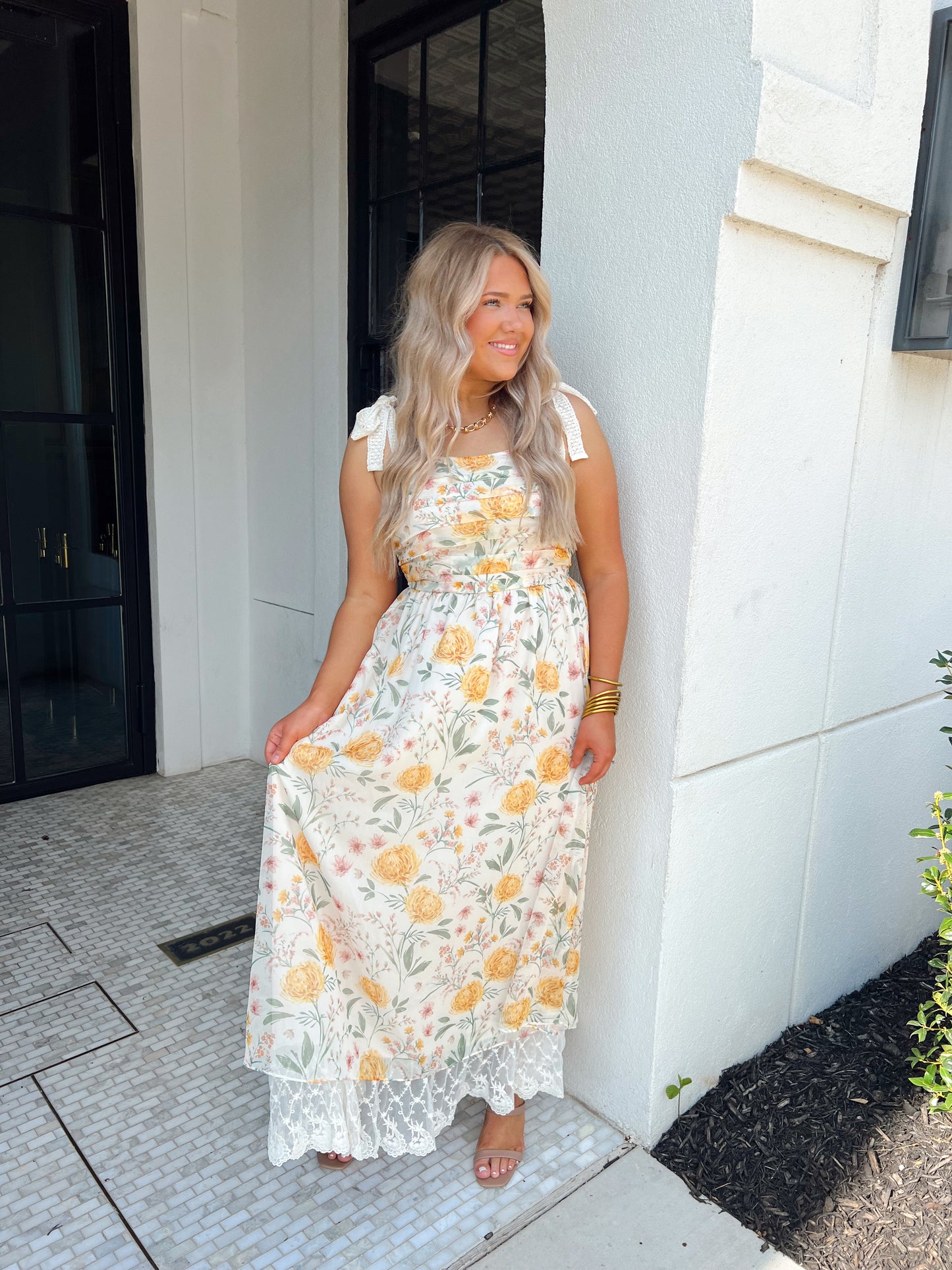 Daffodil Floral & Lace Dress