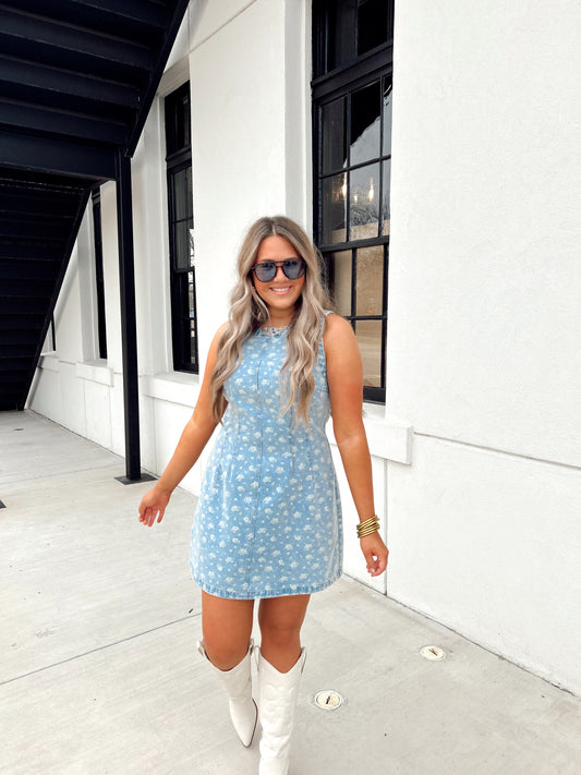 Denim Blossom Mini Dress