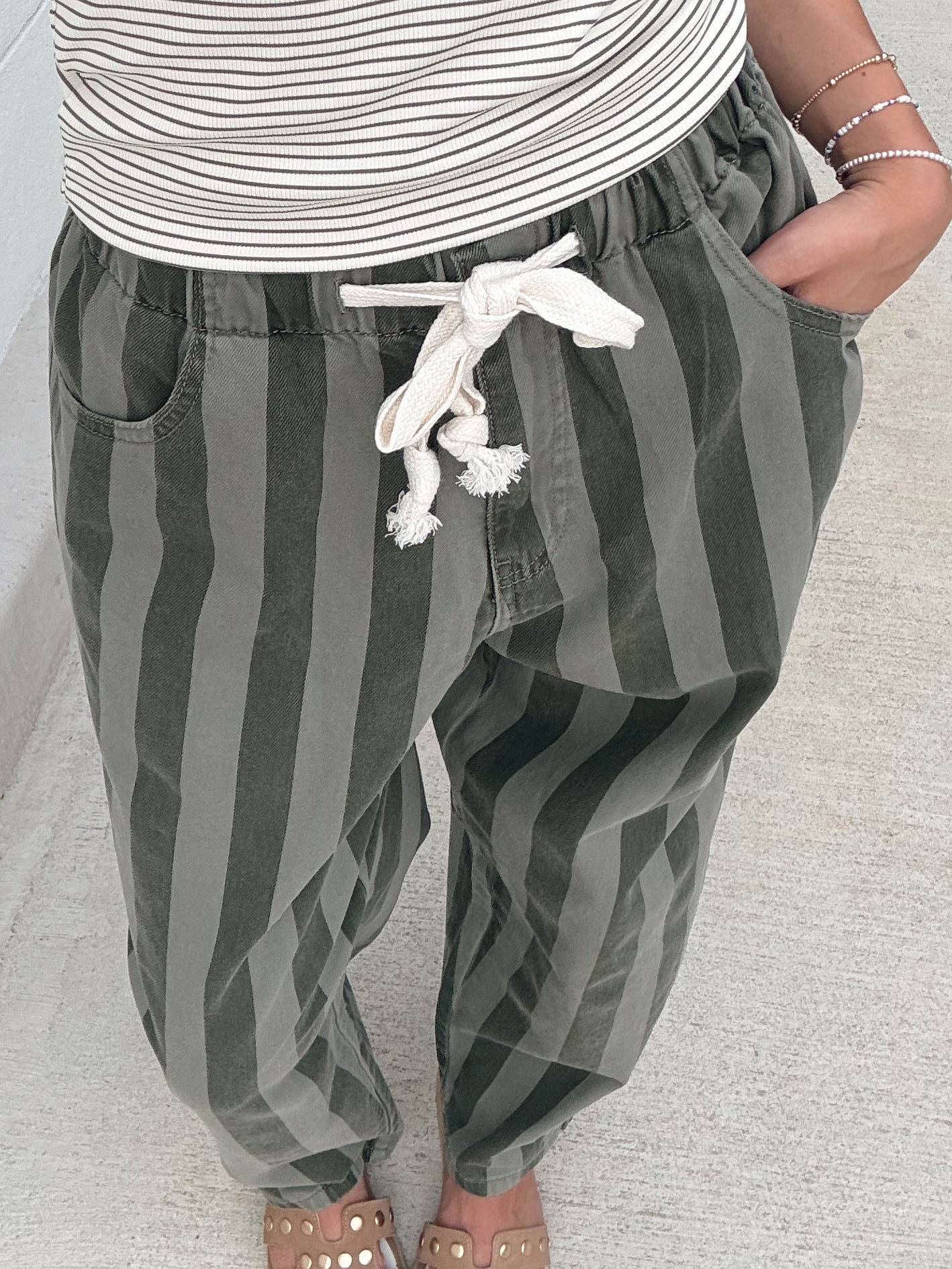 Deep Olive Stripe Pant