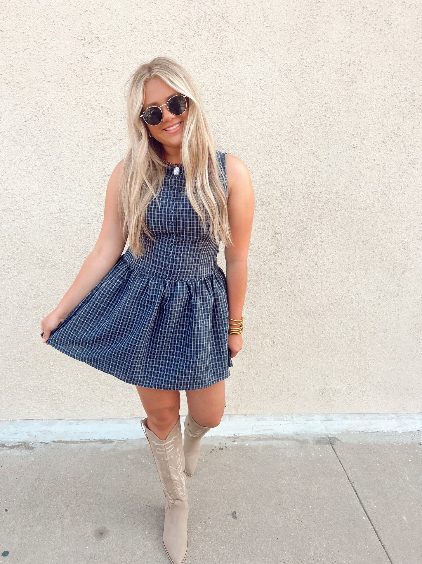 Navy Plaid Mini Dress