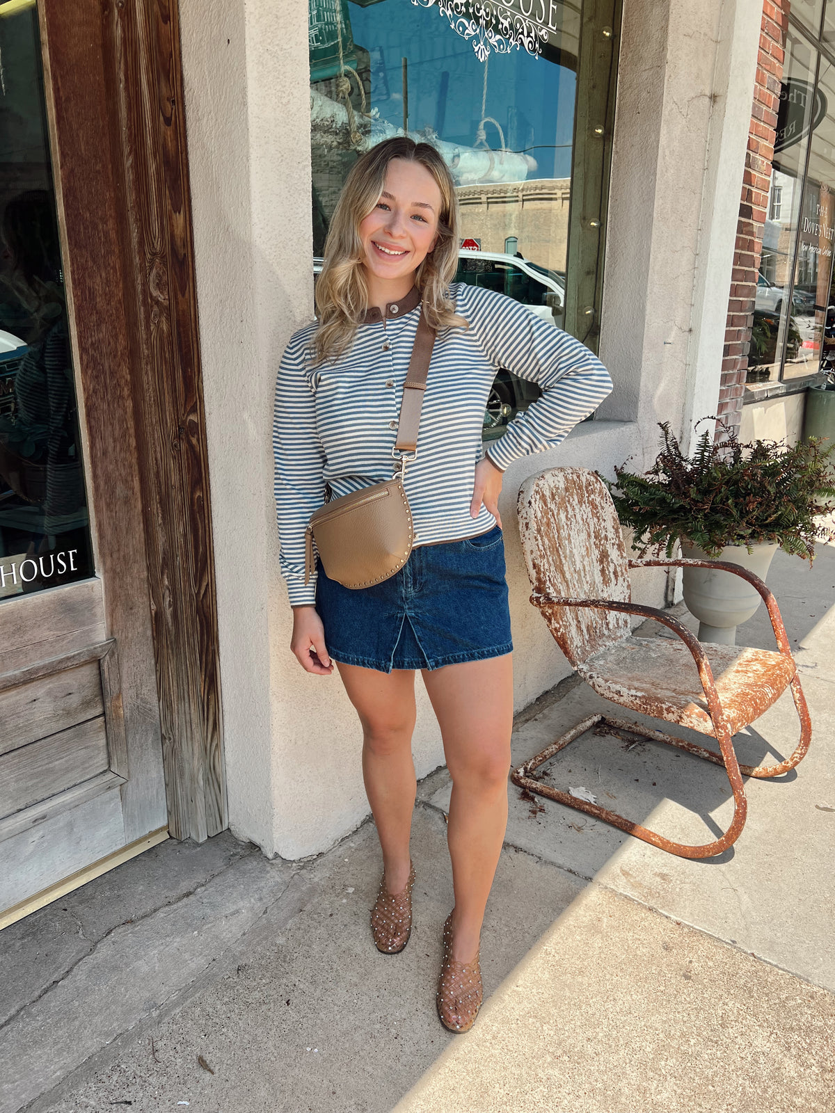 Dusty Blue Striped Cardigan
