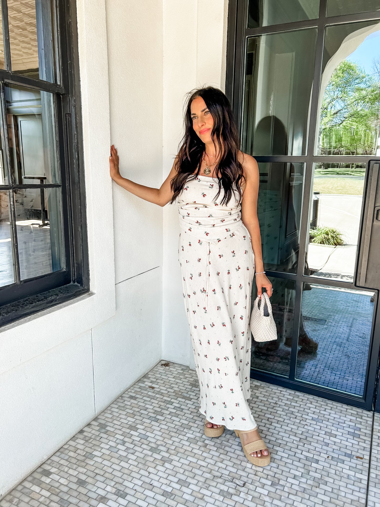 Berry Print Linen Skirt Set