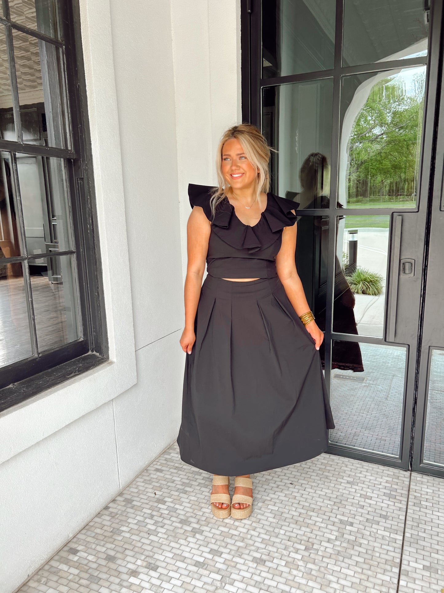 Black Flutter Skirt Set