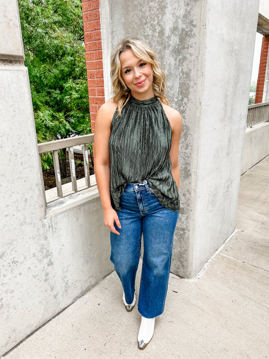 Dark Olive Crinkle Top