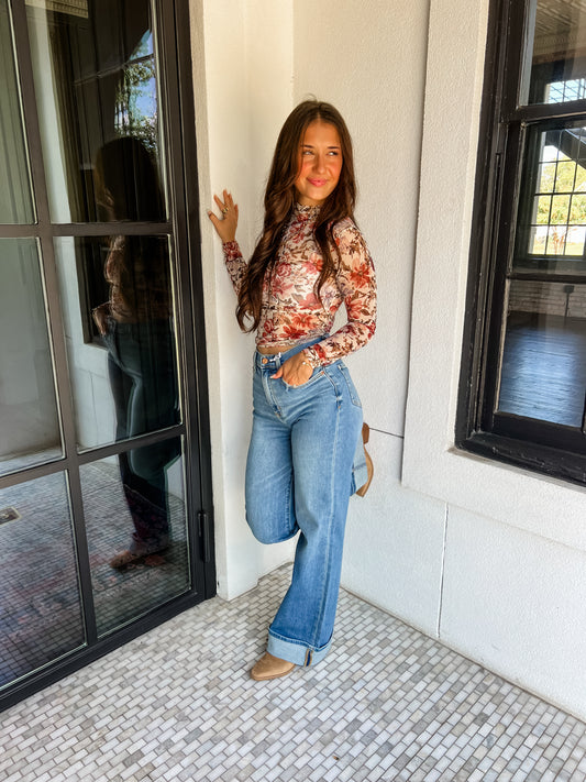 Love of Flowers Mesh Top- Cream