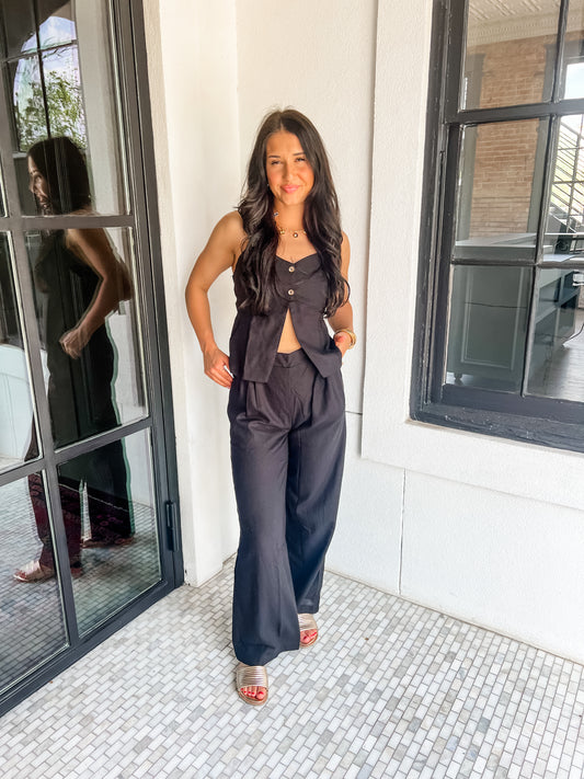 Midnight Black Pleat Pant
