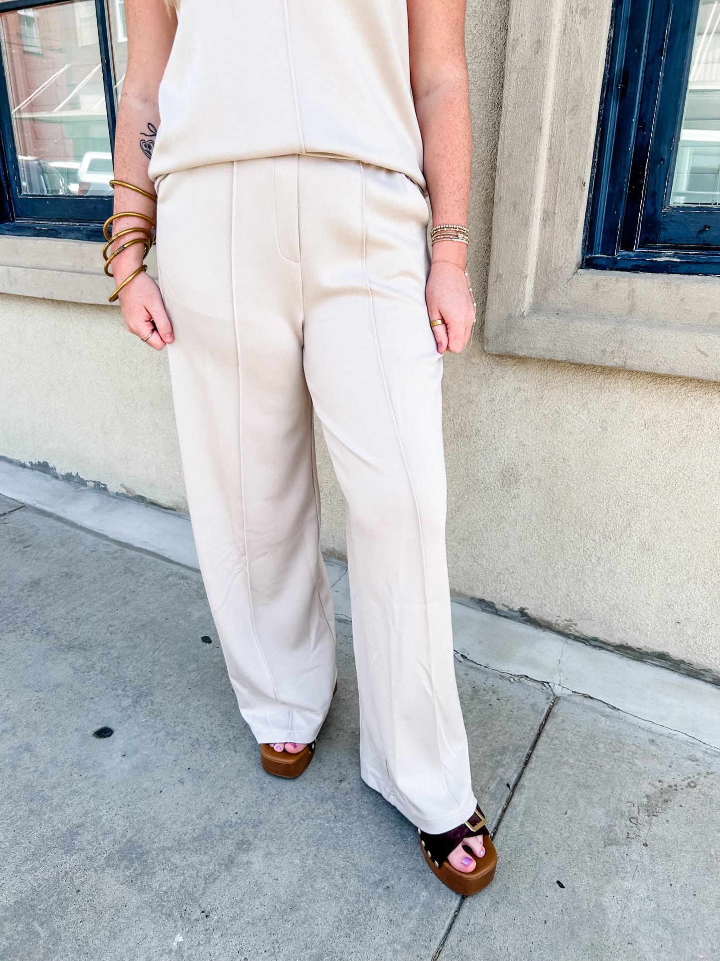 Almond Pleated Pants
