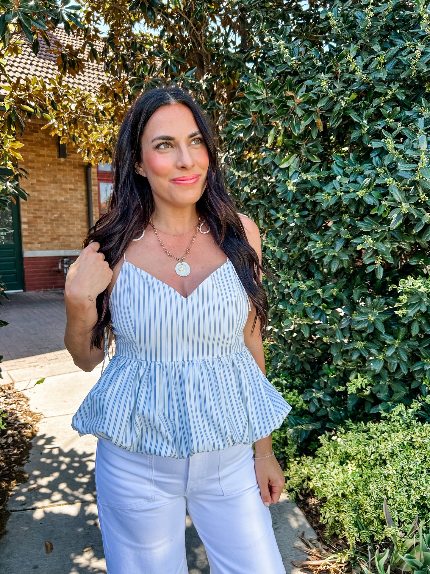 Coastline Pinstripe Top Blue