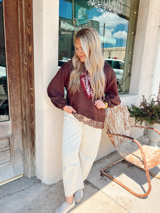 Love Letters Lace Sweatshirt Brown